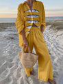 Mae | Ensemble composé d'une chemise oversize à imprimé océanique de style insulaire et d'un pantalon à taille élastique avec poches