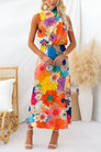Été | Robe longue sans manches à imprimé floral, cintrée et nouée au cou