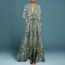 Hazel | Robe longue à fleurs, col en V et ceinture