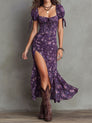 Wendy | Robe mi-longue bohème à fleurs et manches bouffantes