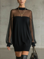 Daisy | Robe mi-longue à col montant et manches en maille noire
