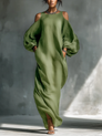 Anika | Robe longue verte à épaules dénudées et manches bouffantes