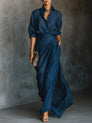 Jenny | Ensemble élégant composé d'une chemise bleue et d'une jupe longue