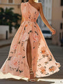Julie | Robe longue asymétrique en mousseline à fleurs vert clair