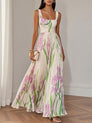 Marie | Robe longue en mousseline à fleurs plissée blanche