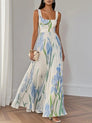 Marie | Robe longue en mousseline à fleurs plissée blanche