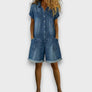 Joan | Salopette courte vintage en coton aspect denim