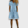 Joan | Salopette courte vintage en coton aspect denim