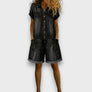 Joan | Salopette courte vintage en coton aspect denim