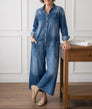 Diana | Combinaison en denim de coton doux délavé vintage, avec fermeture à boutons
